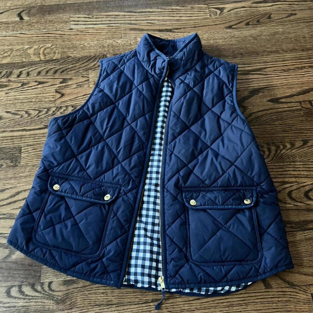 Navy blue quilted gingham lining J. Crew vest